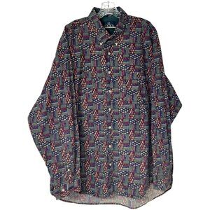 Vintage ENRO Traditions  Long Sleeve Geometric‎ Print Button-Up Shirt Size 2XLT